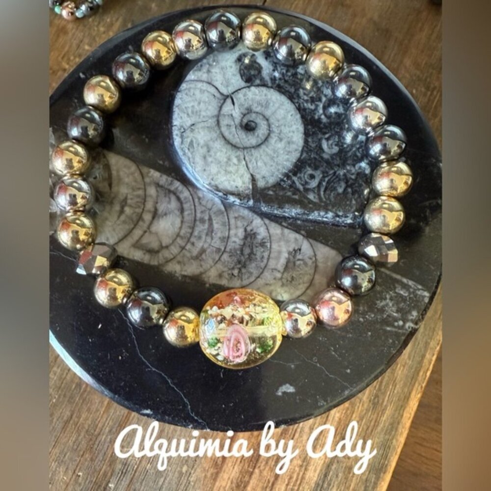 ART DECO Two-Tone Gold and hematite Glass Bead Bracelet